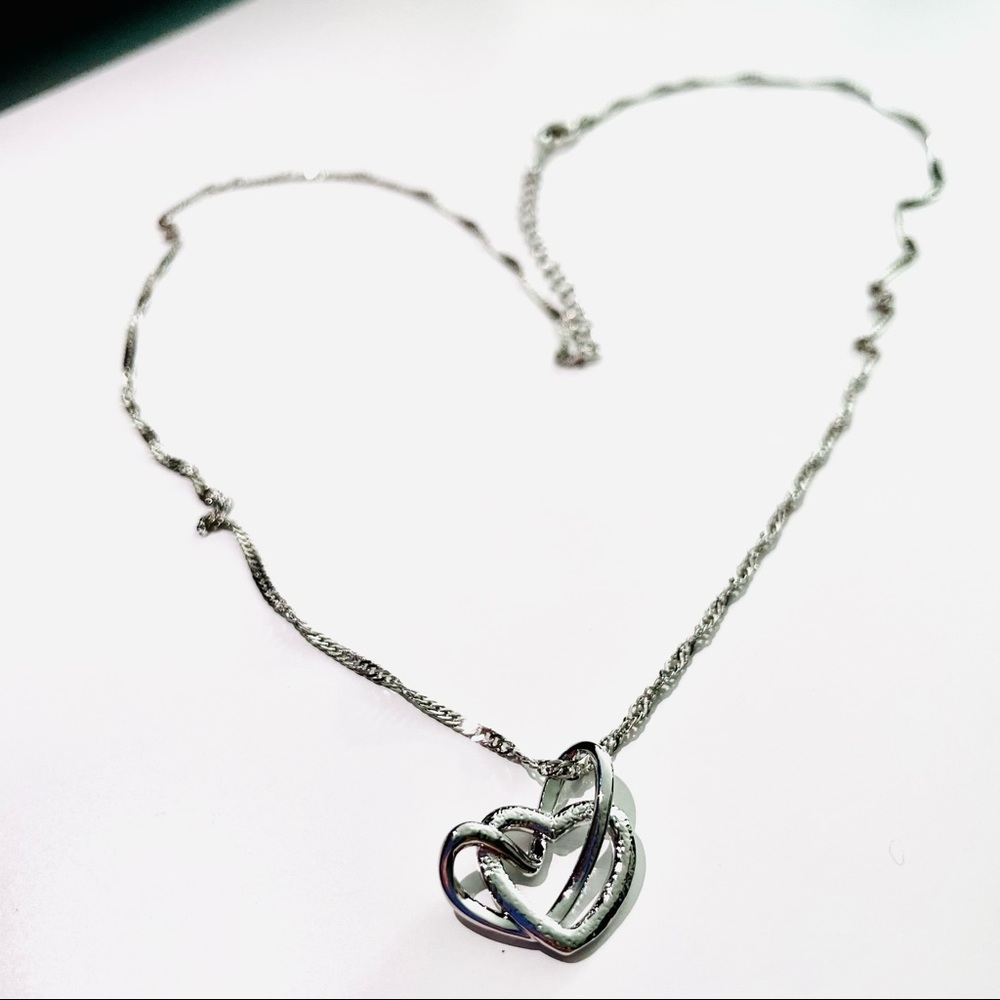 Zara 925 Silver Sparkling Two hearts Clavicle Chain Choker Necklace - Picture 3 of 5